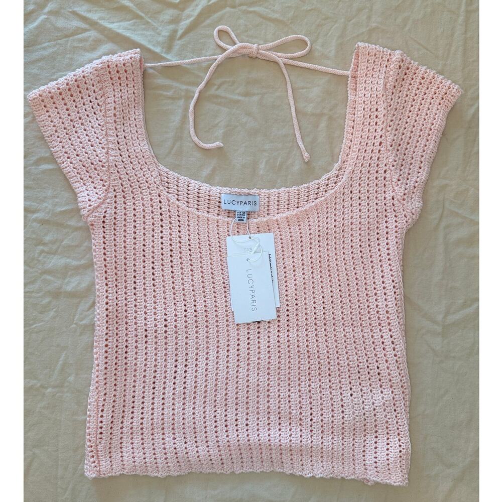 Lucy Paris NWT | Pear Crochet Cap Sleeve Sweater Top in Pink | size medium